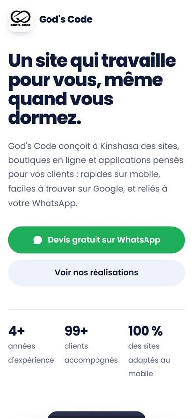 Accueil du site Godscode Pro sur smartphone